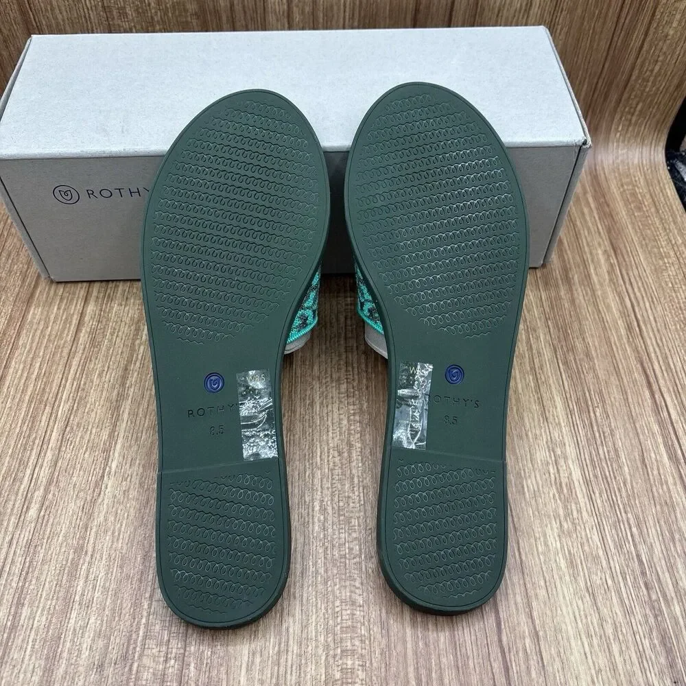 Rothy's The Slide Size US 8.5 Aqua Camo Spot Slip On Flats‎ Sandal RETIRED New